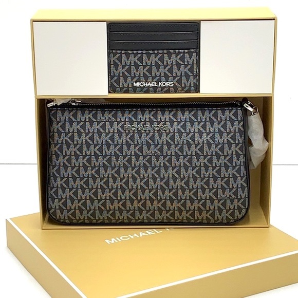 MICHAEL KORS GIFTABLE SHOULDER BAG & CARD HOLDER BOXED SET BLACK SIGNAT GLITTER - Picture 2 of 16